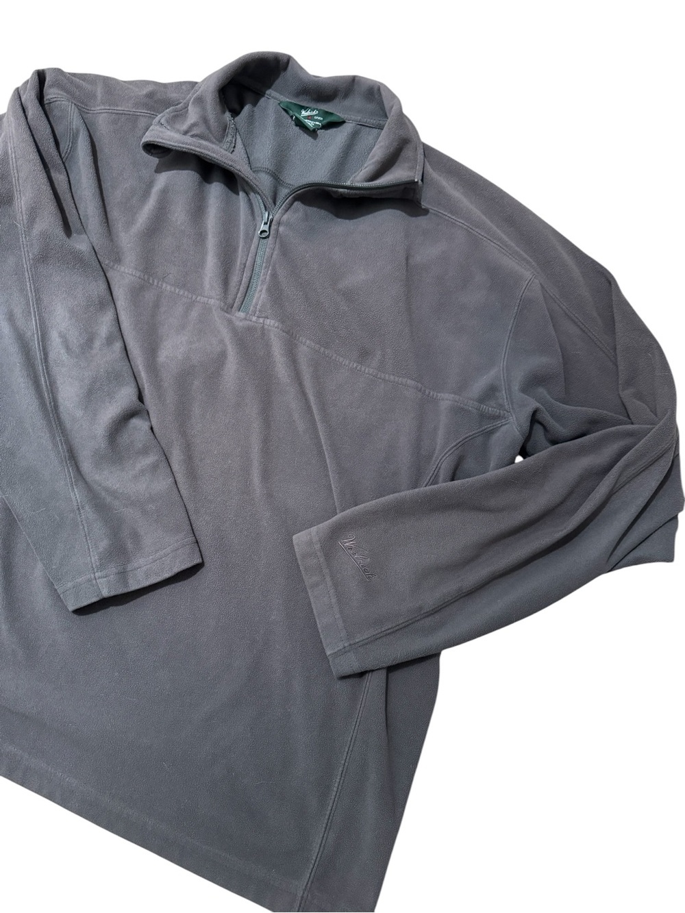 Woolrich Men’s Gray Minimalist Gorpcore Longsleeve Quarter Zip Fleece Sweatshirt